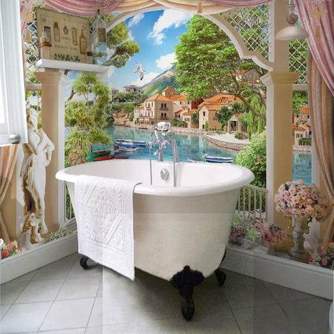 Image of Self Adhesive Italian Bay Bathroom Mural, Custom Sizes Available Wall Murals Maughon's 