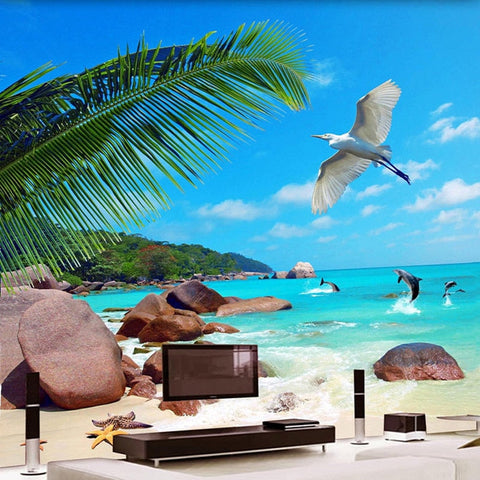 Image of Self Adhesive Tropical Beach Bathroom Mural, Custom Sizes Available Wall Murals Maughon's 