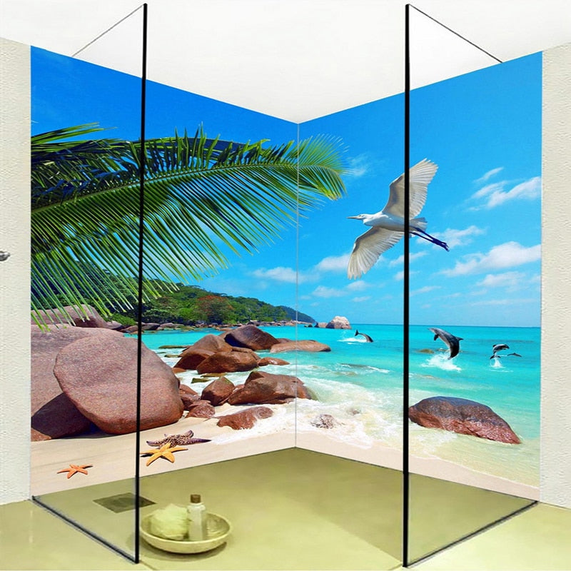 Self Adhesive Tropical Beach Bathroom Mural, Custom Sizes Available Wall Murals Maughon's 
