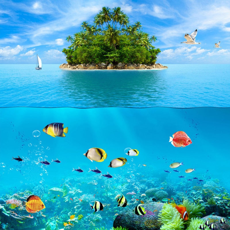 Self Adhesive Tropical Fish And Island Bathroom Mural, Custom Sizes Available Wall Murals Maughon's 