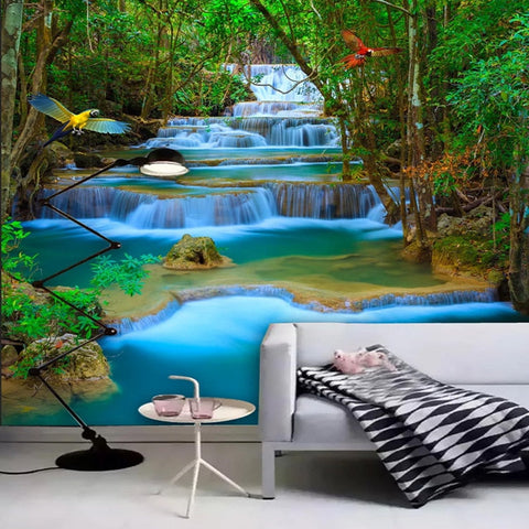Image of Self Adhesive Tropical Jungle Waterfall Bathroom Mural, Custom Sizes Available Wall Murals Maughon's 