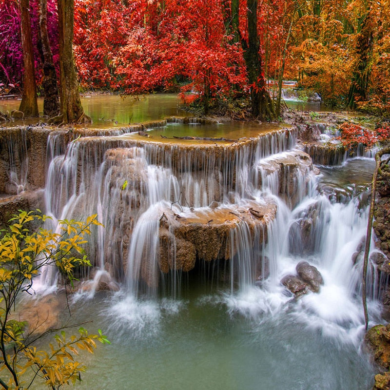 Self Adhesive Waterfall in the Autumn Bathroom Mural, Custom Sizes Available Wall Murals Maughon's 