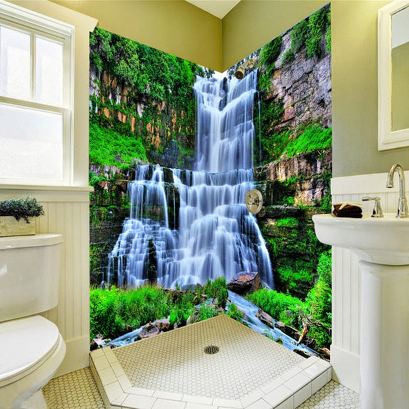 Self Adhesive Waterfall Over Rocks Bathroom Mural, Custom Sizes Available Wall Murals Maughon's 