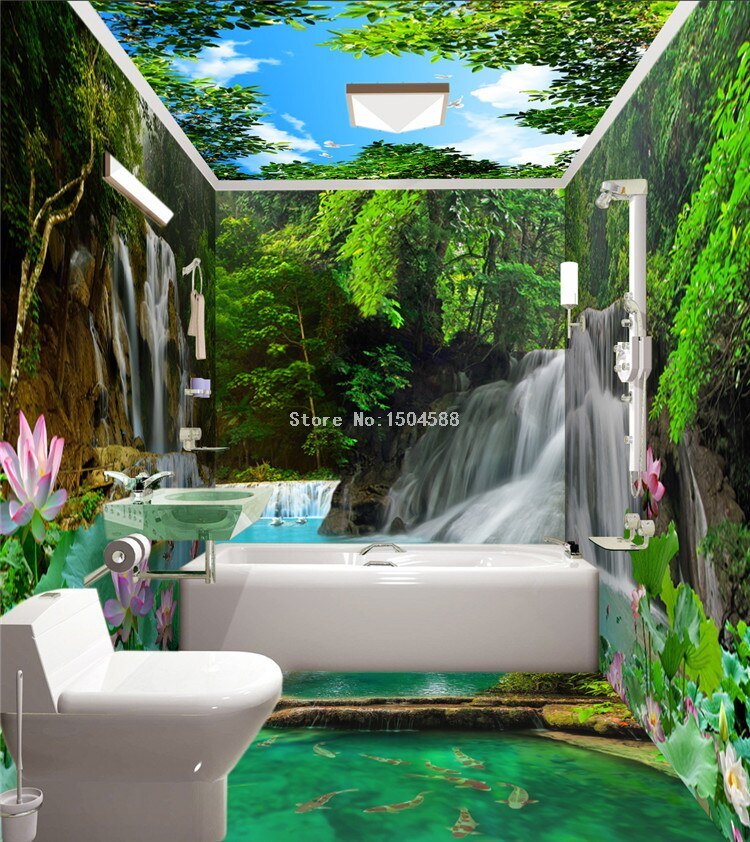 Self adhesive Waterfalls and Sky Bathroom Murals, Custom Sizes Available Wall Murals Maughon's 