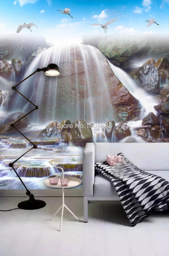 Self-adhesive Waterfalls Landscape Bathroom Mural, Custom Sizes Available Wall Murals Maughon's 