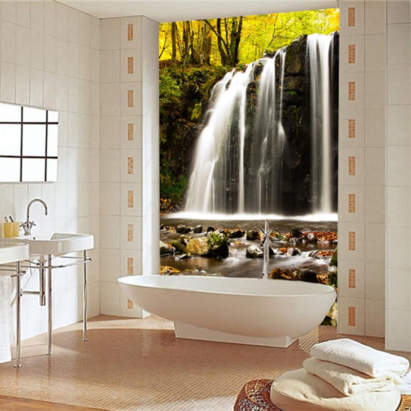 Self Adhesive Waterfalls Over Rock Bathroom Mural, Custom Sizes Available Wall Murals Maughon's 