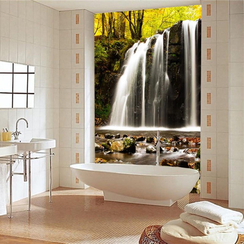 Self Adhesive Waterfalls Over Rock Bathroom Mural, Custom Sizes Available Wall Murals Maughon's 