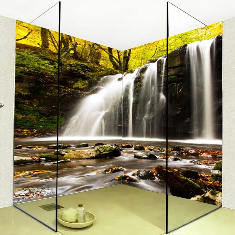 Self Adhesive Waterfalls Over Rock Bathroom Mural, Custom Sizes Available Wall Murals Maughon's 