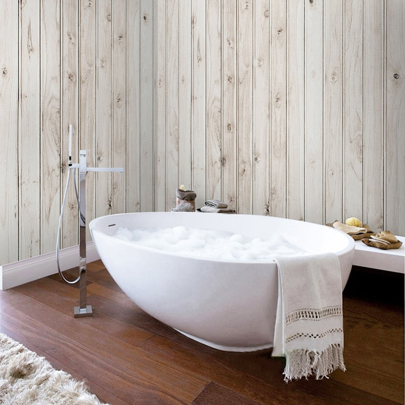 Self Adhesive White Wood Boards Bathroom Mural, Custom Sizes Available Wall Murals Maughon's 