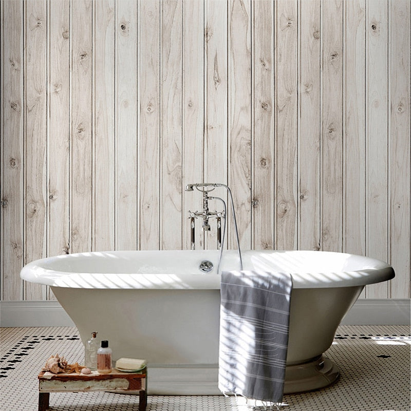 Self Adhesive White Wood Boards Bathroom Mural, Custom Sizes Available Wall Murals Maughon's 