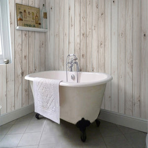 Self Adhesive White Wood Boards Bathroom Mural, Custom Sizes Available Wall Murals Maughon's 
