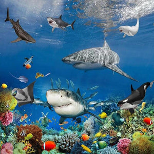 Sharks and Coral Self Adhesive Floor Mural, Custom Sizes Available