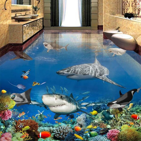 Image of Sharks and Coral Self Adhesive Floor Mural, Custom Sizes Available Maughon's 