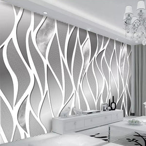 Silver Curvy Stripes Wallpaper Mural, Custom Sizes Available Household-Wallpaper Maughon's 
