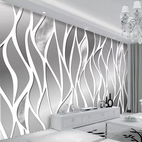 Image of Silver Curvy Stripes Wallpaper Mural, Custom Sizes Available Household-Wallpaper Maughon's 