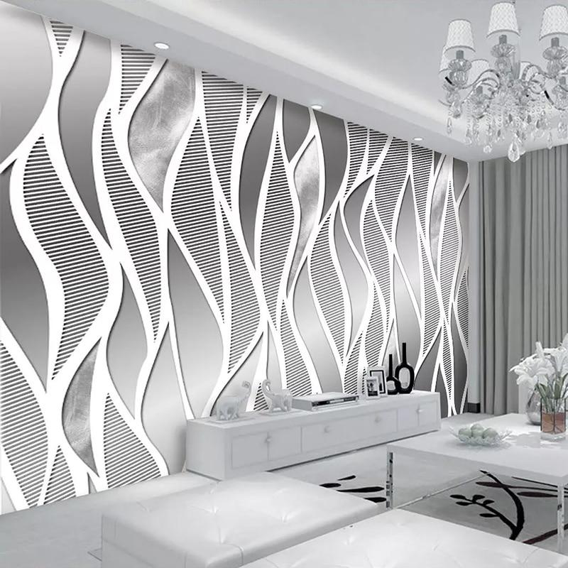 Silver Curvy Stripes Wallpaper Mural, Custom Sizes Available Household-Wallpaper Maughon's 