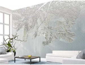Silver Frosted Leaves Wallpaper Mural, Custom Sizes Available