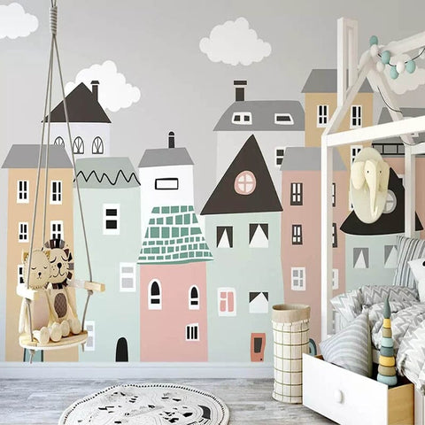 Image of Simple Village Kids Wallpaper Mural, Custom Sizes Available Wall Murals Maughon's Waterproof Canvas 