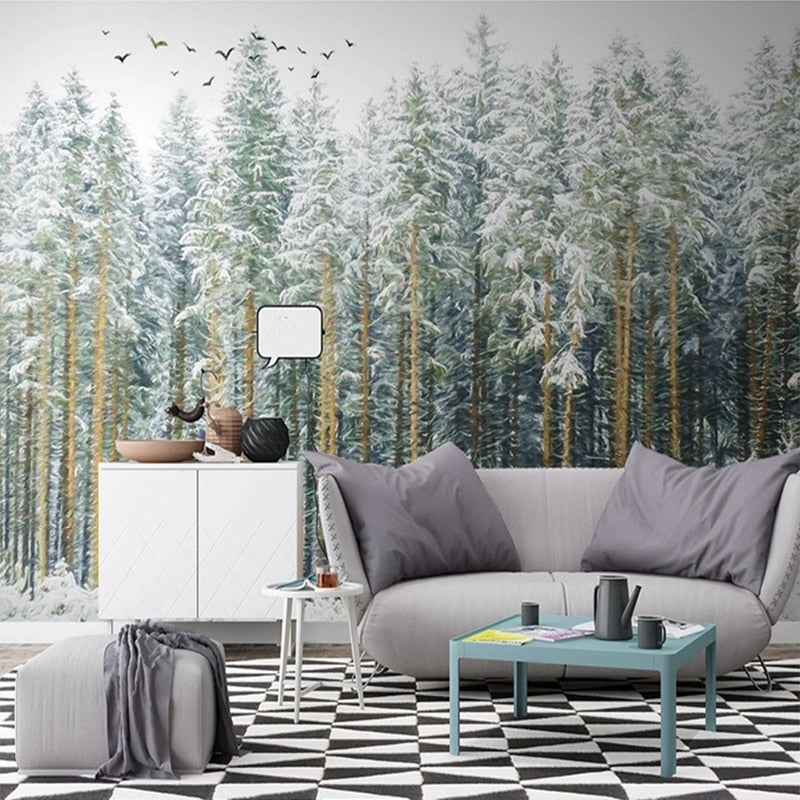 Snow Covered Trees Oil Painting Wallpaper Mural, Custom Sizes Available Wall Murals Maughon's 