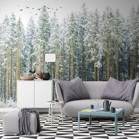 Image of Snow Covered Trees Oil Painting Wallpaper Mural, Custom Sizes Available Wall Murals Maughon's 