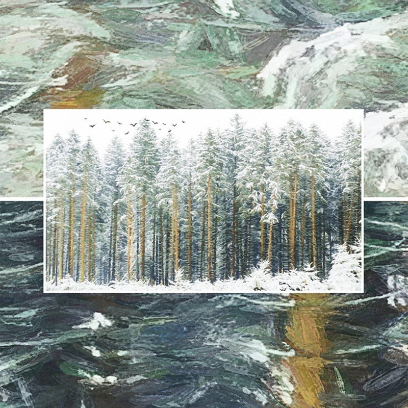Snow Covered Trees Oil Painting Wallpaper Mural, Custom Sizes Available Wall Murals Maughon's 