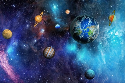 Image of Space And Planets Fantasy Self Adhesive Bathroom Mural, Custom Sizes Available Wall Murals Maughon's B 