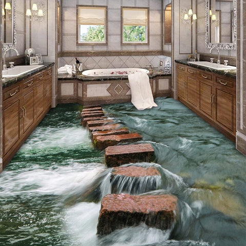 Image of Stepping Stones Over River Floor Mural, Custom Sizes Available Floor Murals Maughon's 