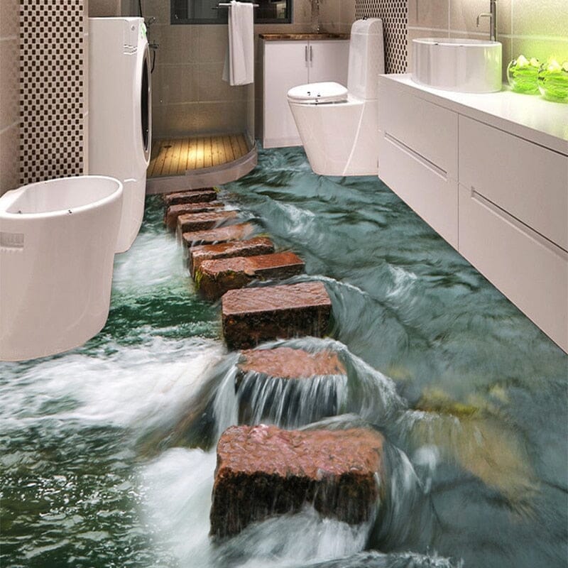 Stepping Stones Over River Floor Mural, Custom Sizes Available Floor Murals Maughon's 