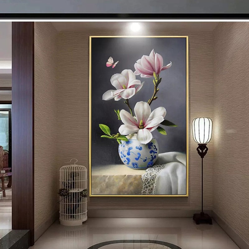 Still Life Magnolias and Butterfly Wallpaper Mural, Custom Sizes Available Wall Murals Maughon's 