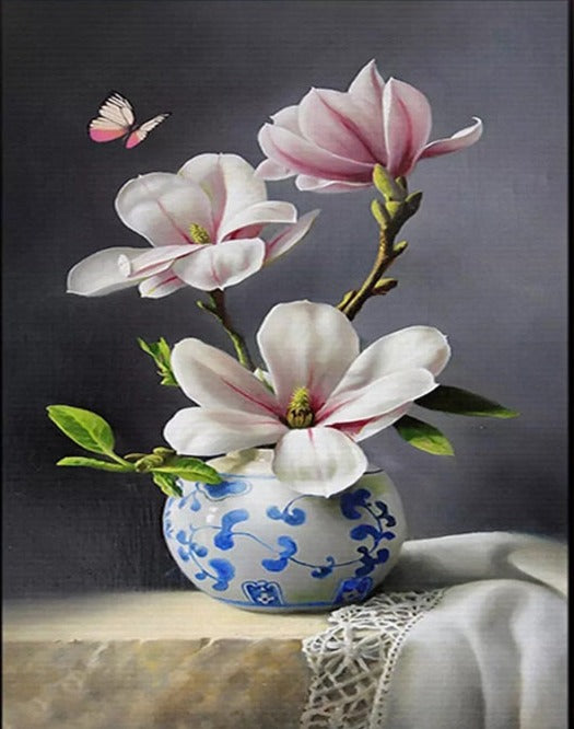 Still Life Magnolias and Butterfly Wallpaper Mural, Custom Sizes Available Wall Murals Maughon's 