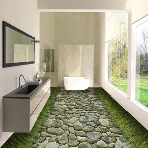 Grass-Lined Stone Path Self Adhesive Floor Mural, Custom Sizes Available