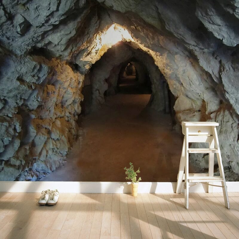 Stone Wall Cave Tunnel Wallpaper Mural, Custom Sizes Available Wall Murals Maughon's 