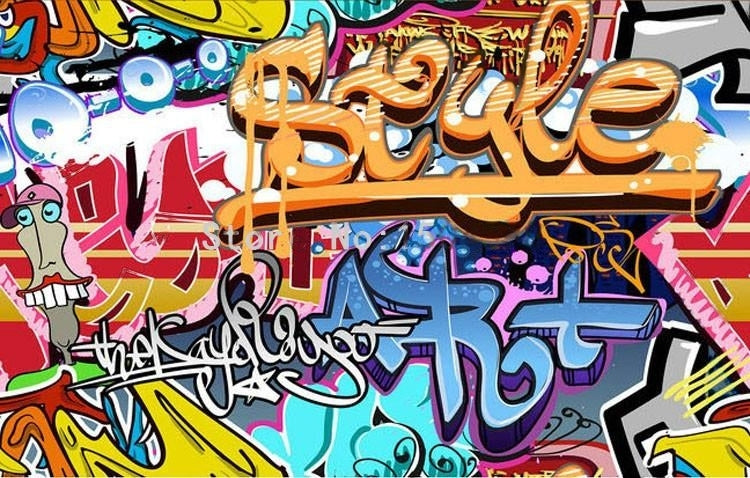 Style Colorful Graffiti Wallpaper Mural, Custom Sizes Available