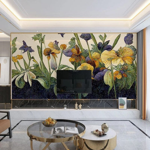 Image of Stylized Hand-Painted Iris Wallpaper Mural, Custom Sizes Available Wall Murals Maughon's 