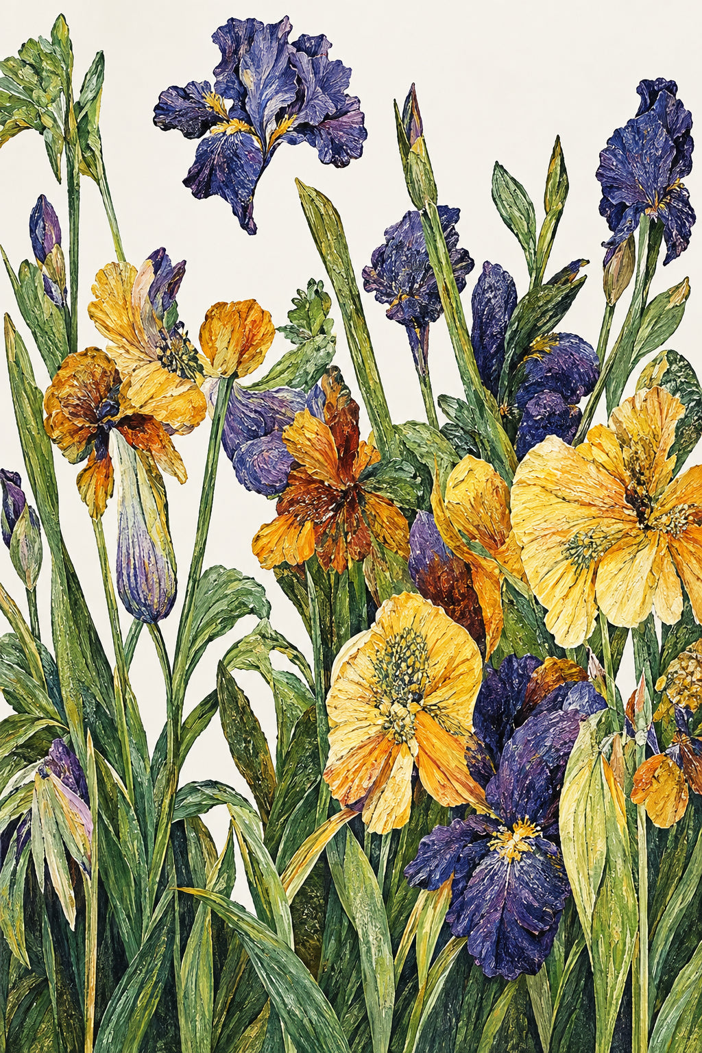 Stylized Hand-Painted Iris Wallpaper Mural, Custom Sizes Available Wall Murals Maughon's Waterproof Canvas 