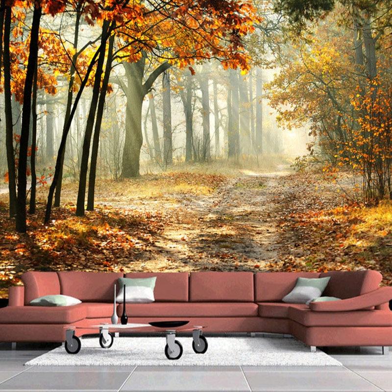Sunlit Autumn Forest Wallpaper Mural, Custom Sizes Available Household-Wallpaper Maughon's 