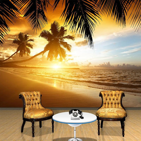 Image of Sunset Glow Coconut Sea Landscape Wallpaper Mural, Custom Sizes Available Household-Wallpaper Maughon's 