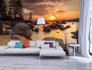 Sunset On Lake Wallpaper Mural, Custom Sizes Available