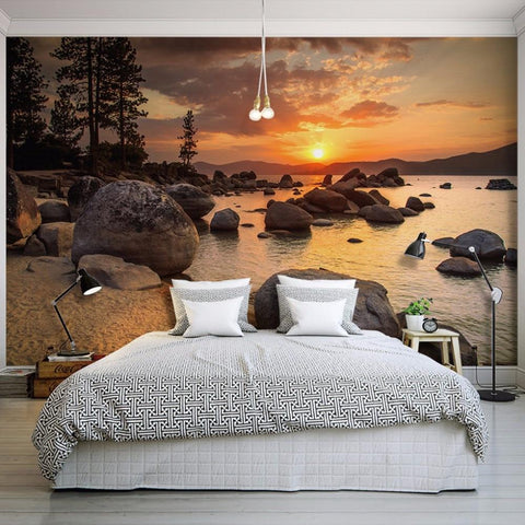 Image of Sunset On River Wallpaper Mural, Custom Sizes Available Maughon's 