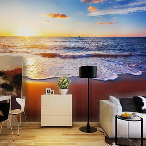 Mural de papel pintado con puesta de sol en la playa, tamaños personalizados disponibles