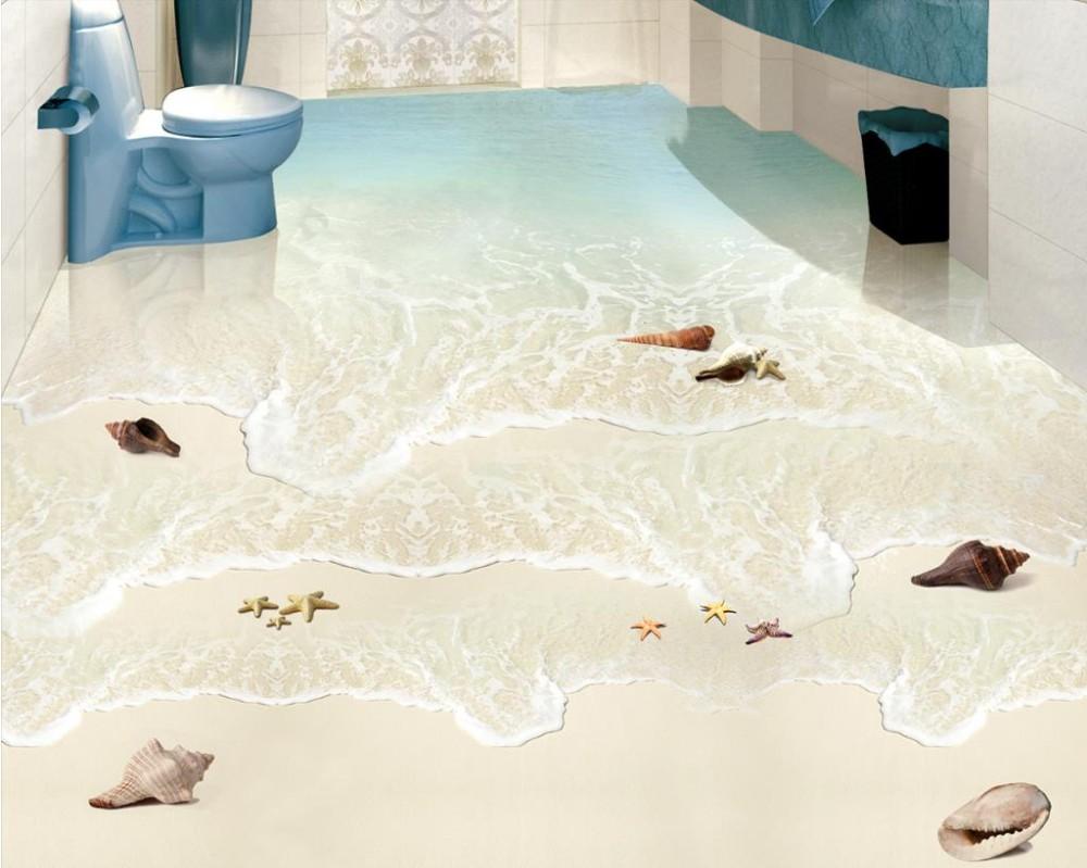 Surf and Seashells PVC Vinyl Floor Mural, Self-Adhesive, Custom Sizes Available Household-Wallpaper-Floor Maughon's 