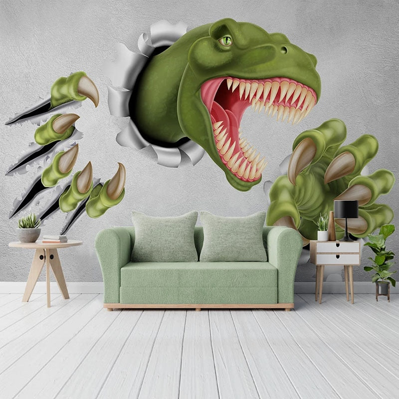 T-Rex Crashing Through Wall Fantasy Kids Wallpaper Mural, Custom Sizes Available Wall Murals Maughon's Waterproof Canvas 