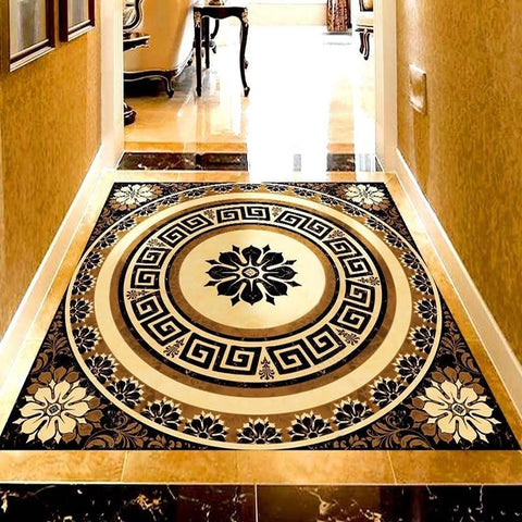 Image of Tan and Brown Medallion Self Adhesive Floor Mural, Custom Sizes Available Household-Wallpaper-Floor Maughon's 