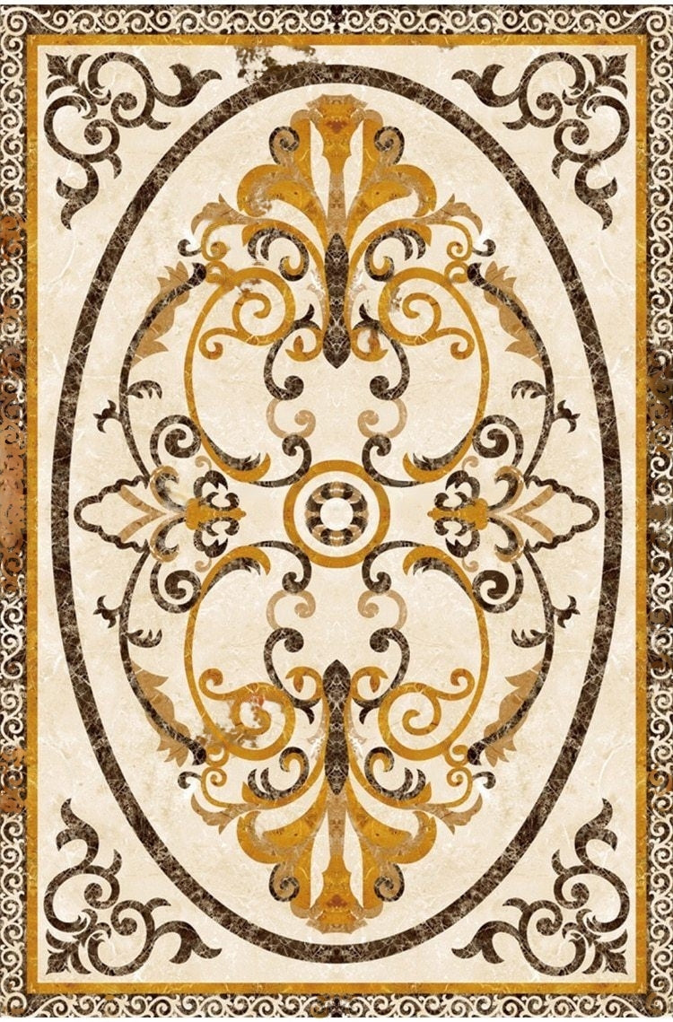 Tan, Gold and Black Rug-look Self Adhesive Floor Mural, Custom Sizes Available