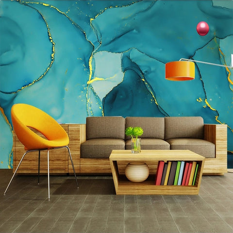 Image of Teal and Gold Abstract Swirl Wallpaper Mural, Custom Sizes Available Wall Murals Maughon's 