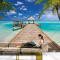 Tiki Hut and Dock Beach Wallpaper Mural, Custom Sizes Available Household-Wallpaper Maughon's 