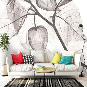 Transparent Leaves Chinese Lantern Wallpaper Mural, Custom Sizes Available