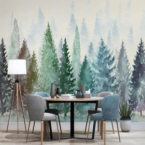 Mural de papel pintado con árboles y bosque brumoso, tamaños personalizados disponibles