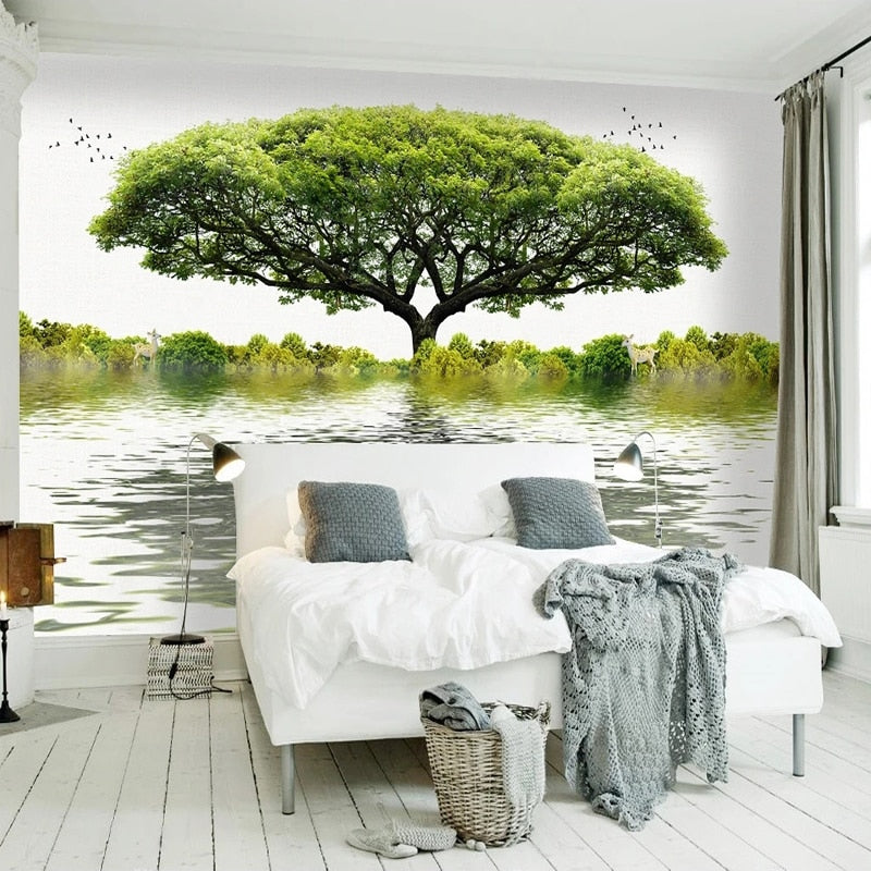 Tree Of Life Pond Reflection Wallpaper Mural, Custom Sizes Available Wall Murals Maughon's 