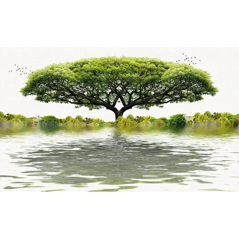 Image of Tree Of Life Pond Reflection Wallpaper Mural, Custom Sizes Available Wall Murals Maughon's 